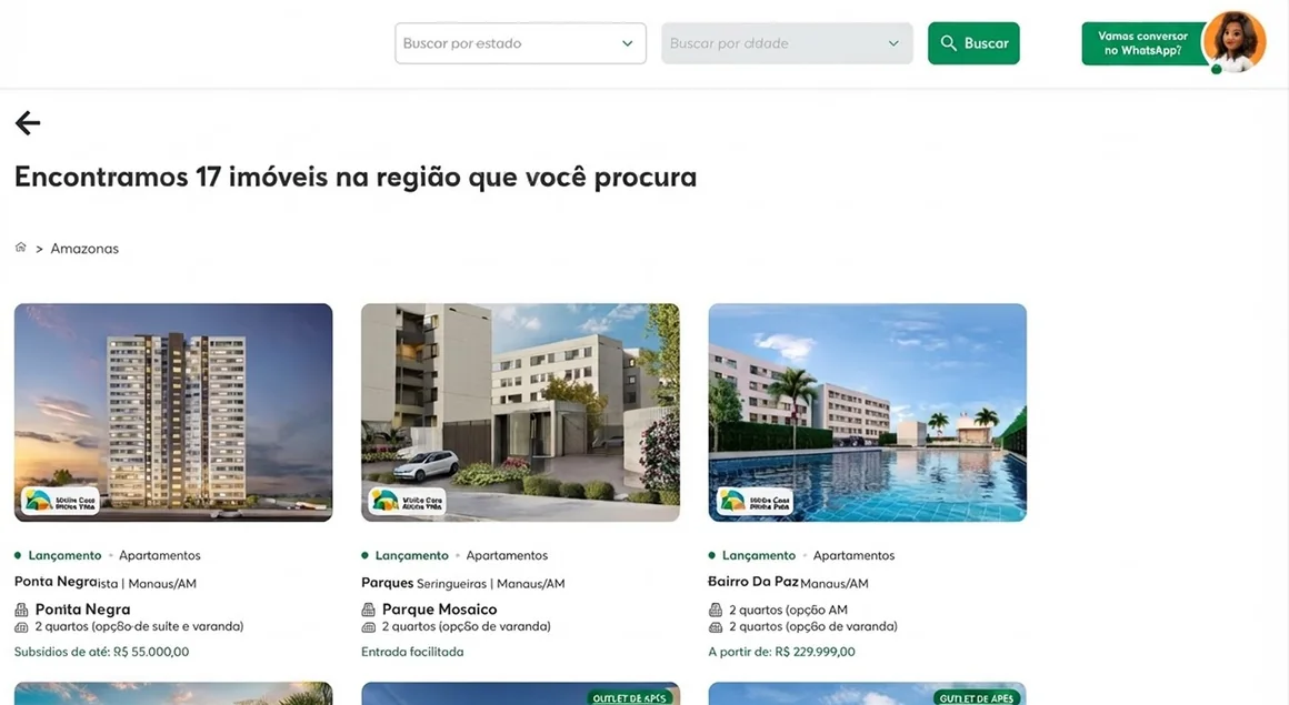 Antes: resultado da busca por estado e cidade, com conteúdo desalinhado.